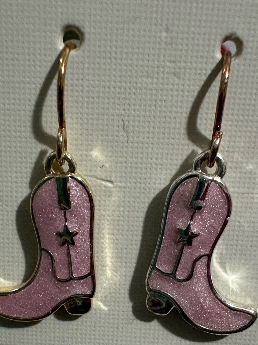 Pink sparkling cowgirl boot hook style earrings 💖